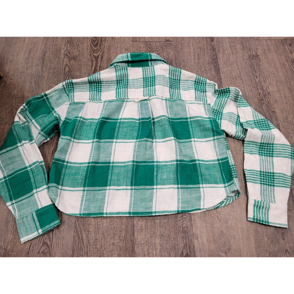 AMERICAN EAGLE NWT Green White Plaid Button Front Flannel Top Women XS - Picture 5 of 5
